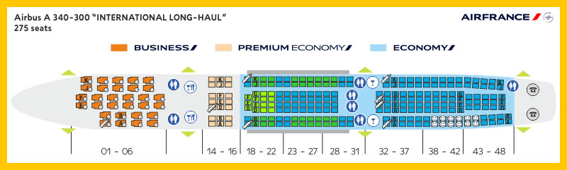 Схема посадочных мест A340-300 Airfrance.