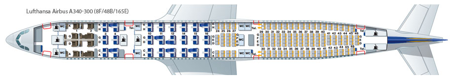 Схема посадочных мест A340-300 Lufthansa. Компоновка 2.