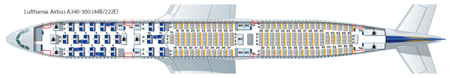 Схема посадочных мест A340-300 Lufthansa. Компоновка 5.
