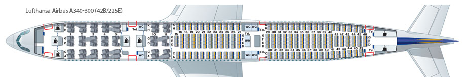 Схема посадочных мест A340-300 Lufthansa. Компоновка 6.